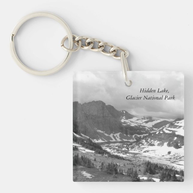Hidden Lake Glacier National Park Black White Key Ring (Front)