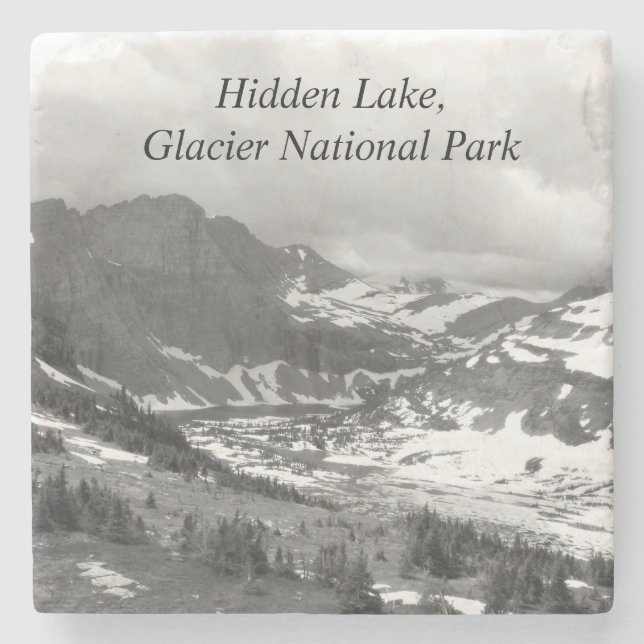 Hidden Lake Glacier National Park Black & White  Stone Coaster (Front)