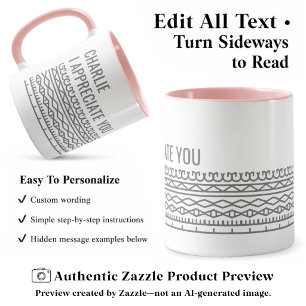 Hidden Message Pattern, Personalised Leaving, Grey Mug