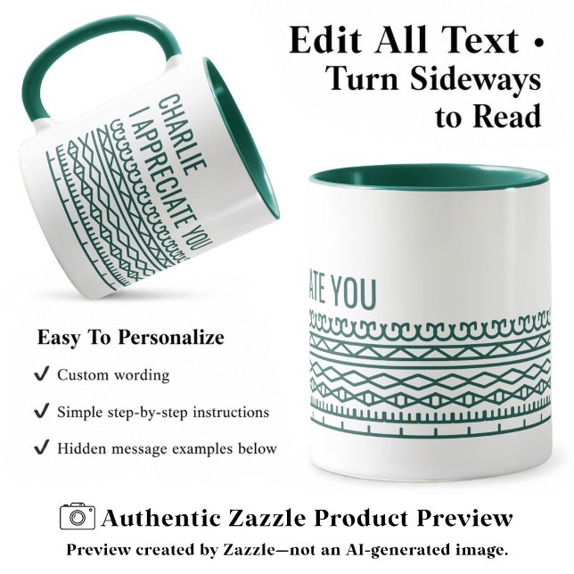 Hidden Message Pattern, Personalised Leaving, Grn Mug (Creator Uploaded)