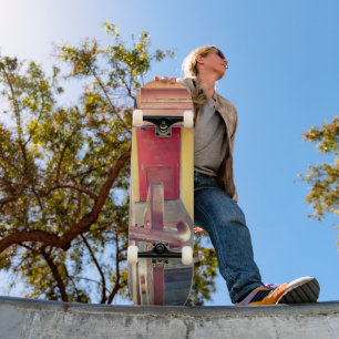 Hidden Red Door Cityscape Skateboard