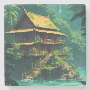 Hidden Rumah in the Rainforest Stone Coaster