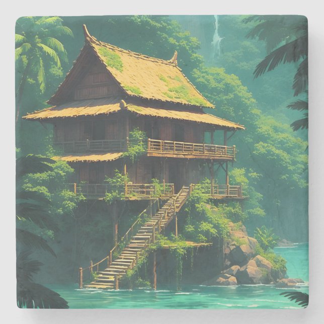 Hidden Rumah in the Rainforest Stone Coaster (Front)