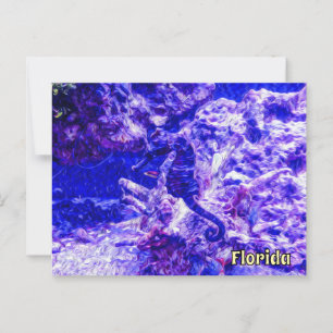 Hidden Seahorse Art in Purple and Blue Florida Postcard