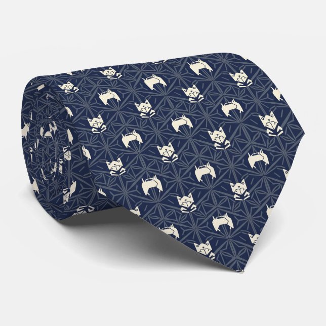 Hidden Shiba Inu Kamon Design Tie (Rolled)