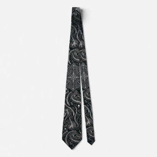 Hidden Skull & Spine Paisley Silver Black Gothic Tie
