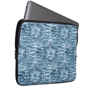 hidden star in jagged carved stripes, silvery blue laptop sleeve