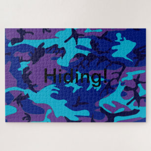Hidden Text Dark Blue Purple Camo Jigsaw Puzzle