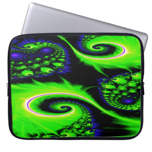 Hidden Valley Neon Green, Blue, Black, White Swirl Laptop Sleeve