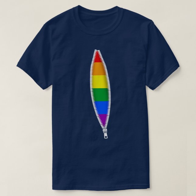 Hidden Zipper Lesbian Gay LGBT Flag Support Pride  T-Shirt (Design Front)