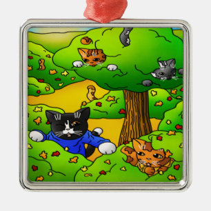 Hide and Seek Cats Metal Tree Decoration