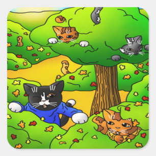 Hide and Seek Cats Square Sticker