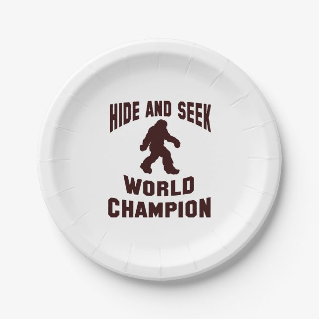 Hide and seek world champion bigfoot paper plates (Front)
