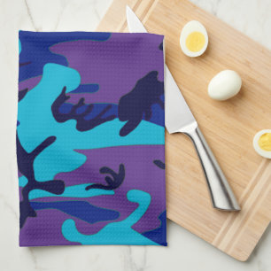 Hide Me Dark Blue and Purple Camouflage Pattern Tea Towel