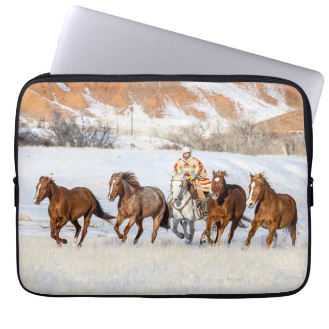 Hideout Horse Ranch, Wrangler and Horses Laptop Sleeve (Front)