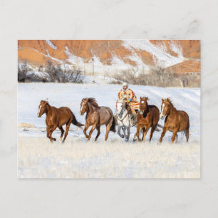 Hideout Horse Ranch, Wrangler and Horses Postcard