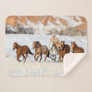 Hideout Horse Ranch, Wrangler and Horses Sherpa Blanket