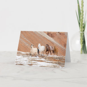 Hideout Ranch with Small Herd of Horses in Snow Card
