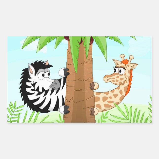 Hiding zebra and giraffe rectangular sticker (Front)