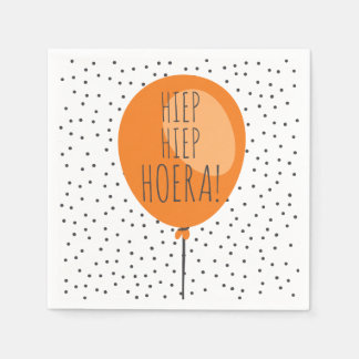 Hiep Hiep Hoera Orange Balloon Dutch Birthday Napkin