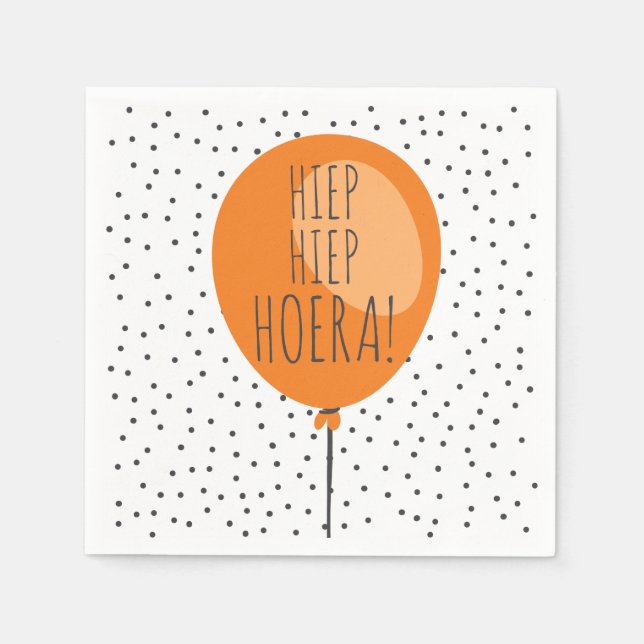 Hiep Hiep Hoera Orange Balloon Dutch Birthday Napkin (Front)