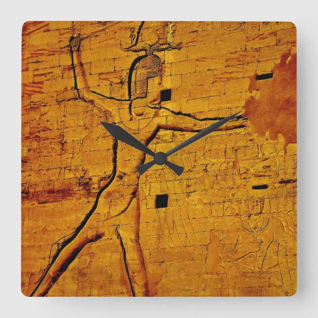 Hieroglyphic Action Square Wall Clock (Front)