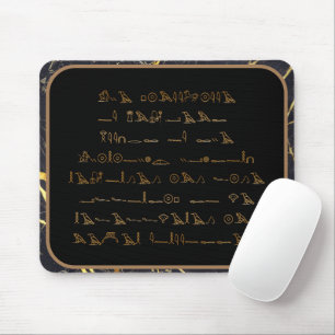 Hieroglyphics characters - black and gold marble mouse mat