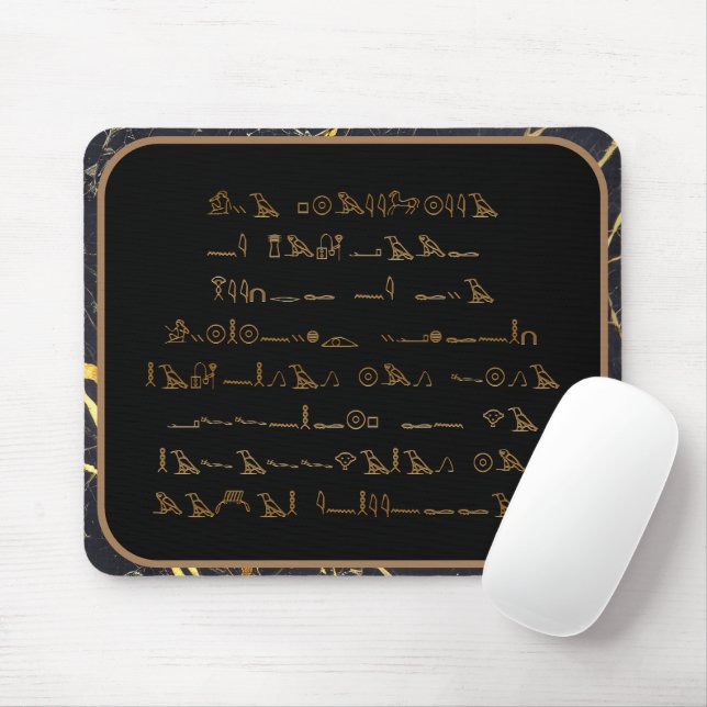 Hieroglyphics characters - black and gold marble mouse mat (With Mouse)