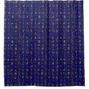 Hieroglyphs Golden On Blue Shower Curtain