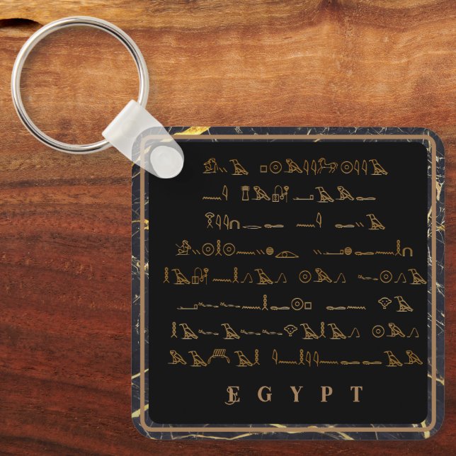 Hieroglyphs Phrase Egypt black and gold frame Key Ring (Front)