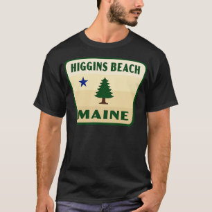 Higgins Beach Maine Retro Pine Tree Badge Tan T-Shirt