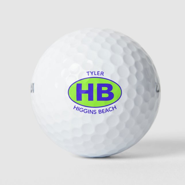 Higgins Beach Oval Blue Green Personalised Golf Balls (Front)