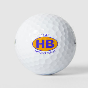 Higgins Beach Oval Blue Orange Personalised Golf Balls