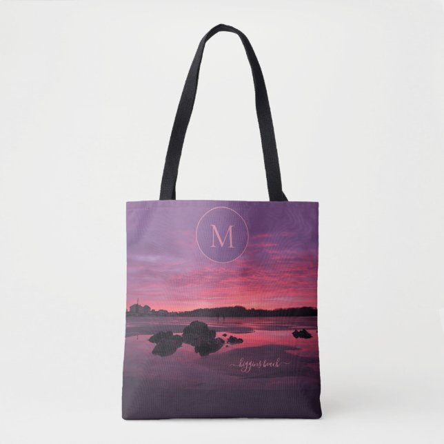 Higgins Beach Sunrise Maine Monogram Tote Bag (Front)