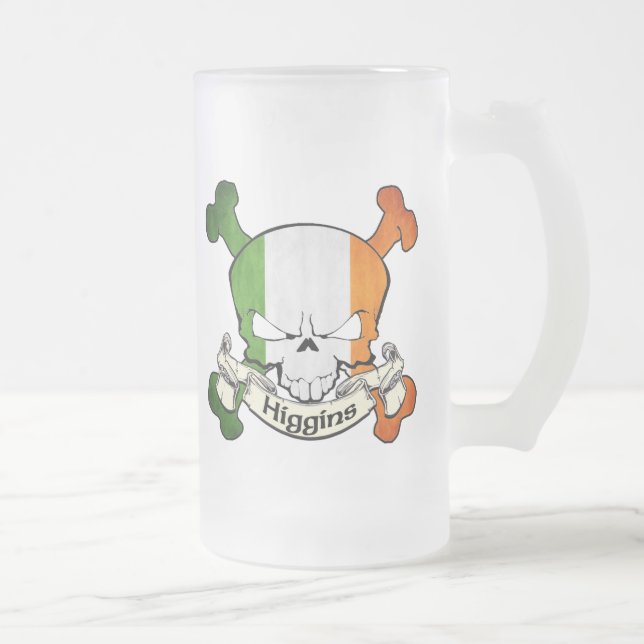 Higgins Irish Skull Frosted Glass Beer Mug (Right)