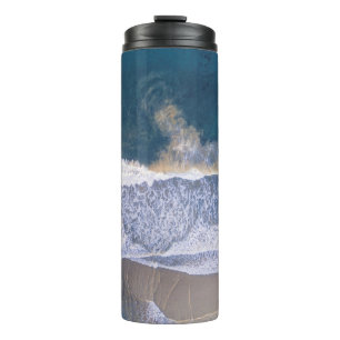 HIGH-ANGLE PHOTOGRAPHY OF BEACH SHORE THERMAL TUMBLER