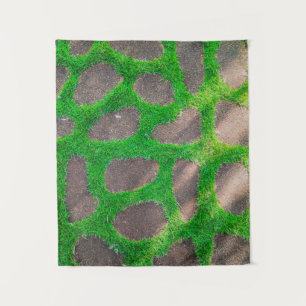 High angle photography of grass field tapestry