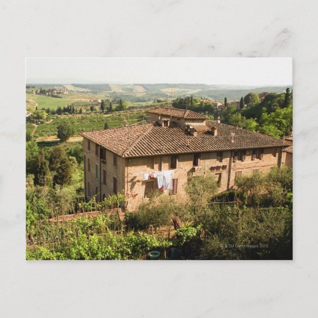 High angle view of a building, San Gimignano, Postcard (Front)