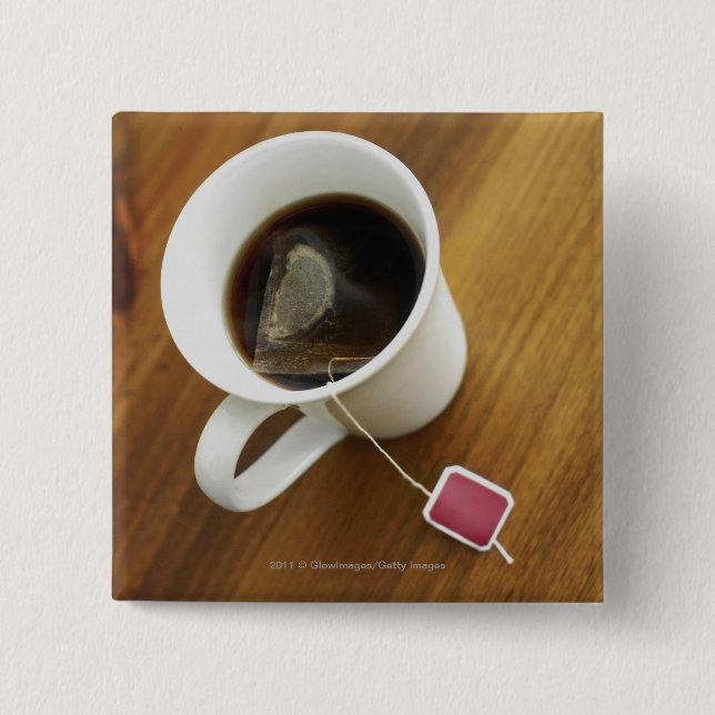 High angle view of a cup of tea 15 cm square badge (Front)