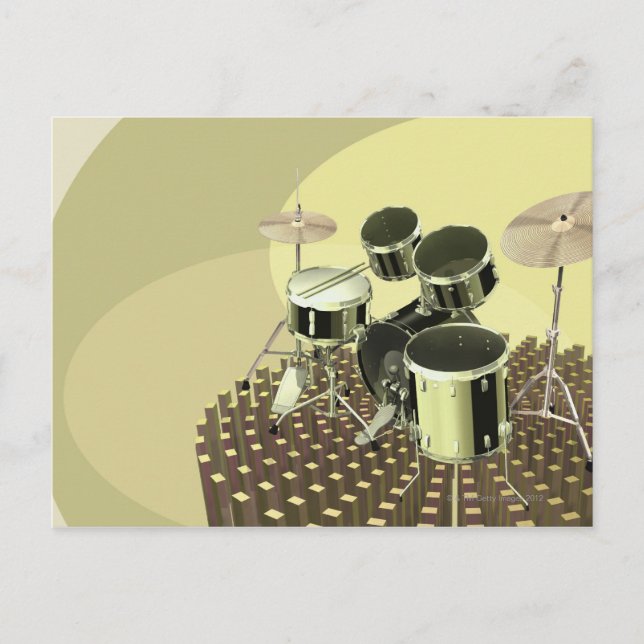 High angle view of a drum kit postcard (Front)