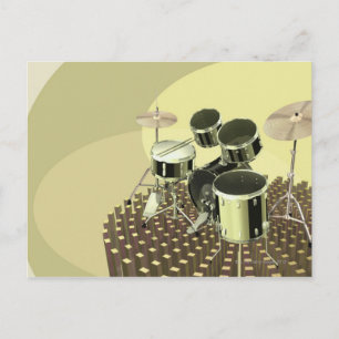 High angle view of a drum kit postcard