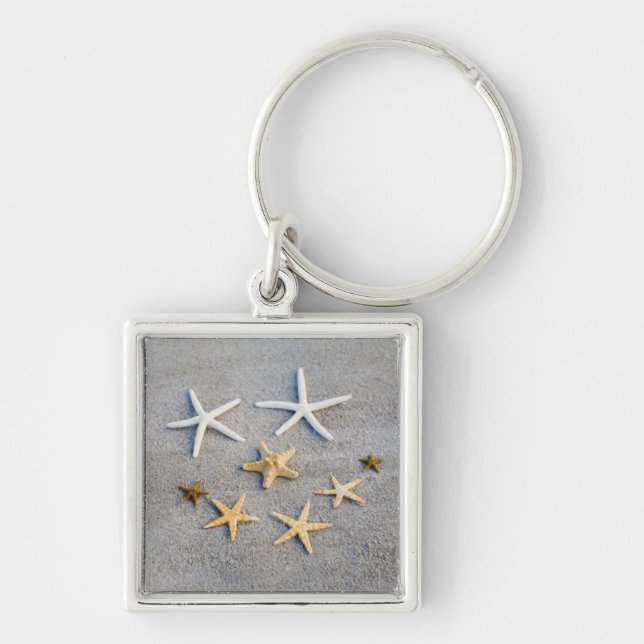 High angle view of a starfish on the beach key ring (Front)