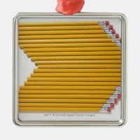 High angle view of pencils in a row
