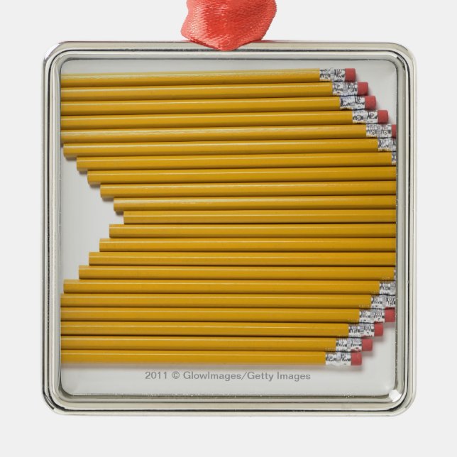 High angle view of pencils in a row metal tree decoration (Front)