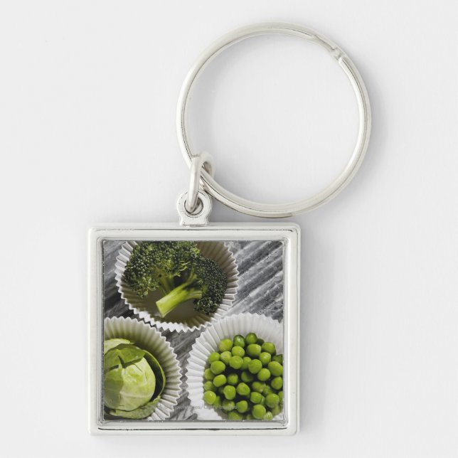 High angle view of vegetables in paper cups key ring (Front)