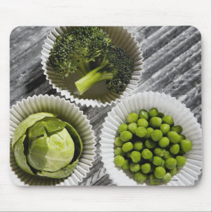 High angle view of vegetables in paper cups mouse mat