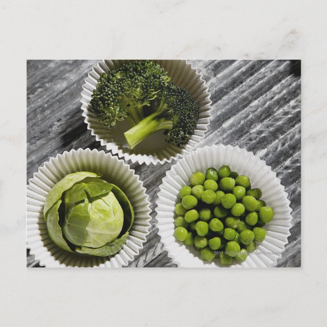 High angle view of vegetables in paper cups postcard (Front)