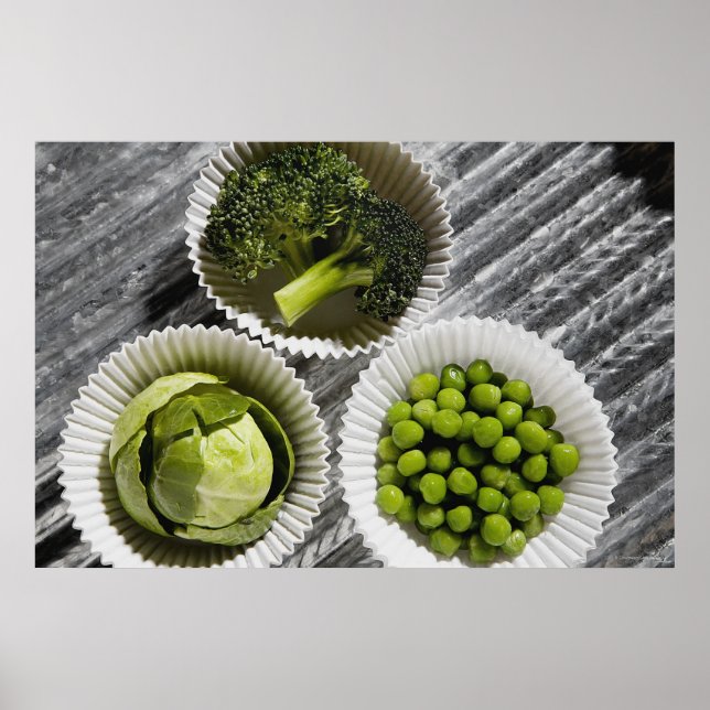 High angle view of vegetables in paper cups poster (Front)