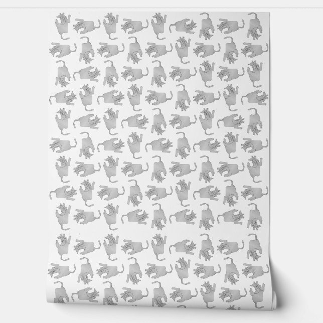 High angle view sketchy drawing cat motif pattern wallpaper (Unrolling)