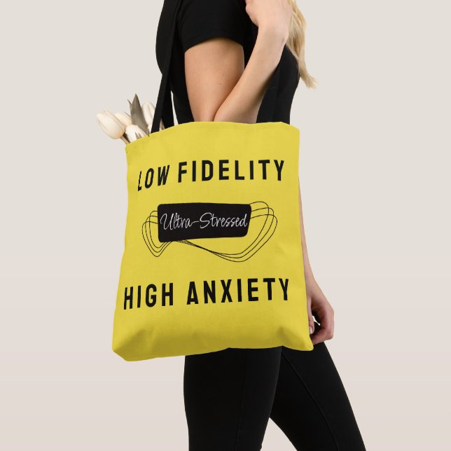 High Anxiety 60s Music Black Yellow Retro Slogan Tote Bag (Close Up)
